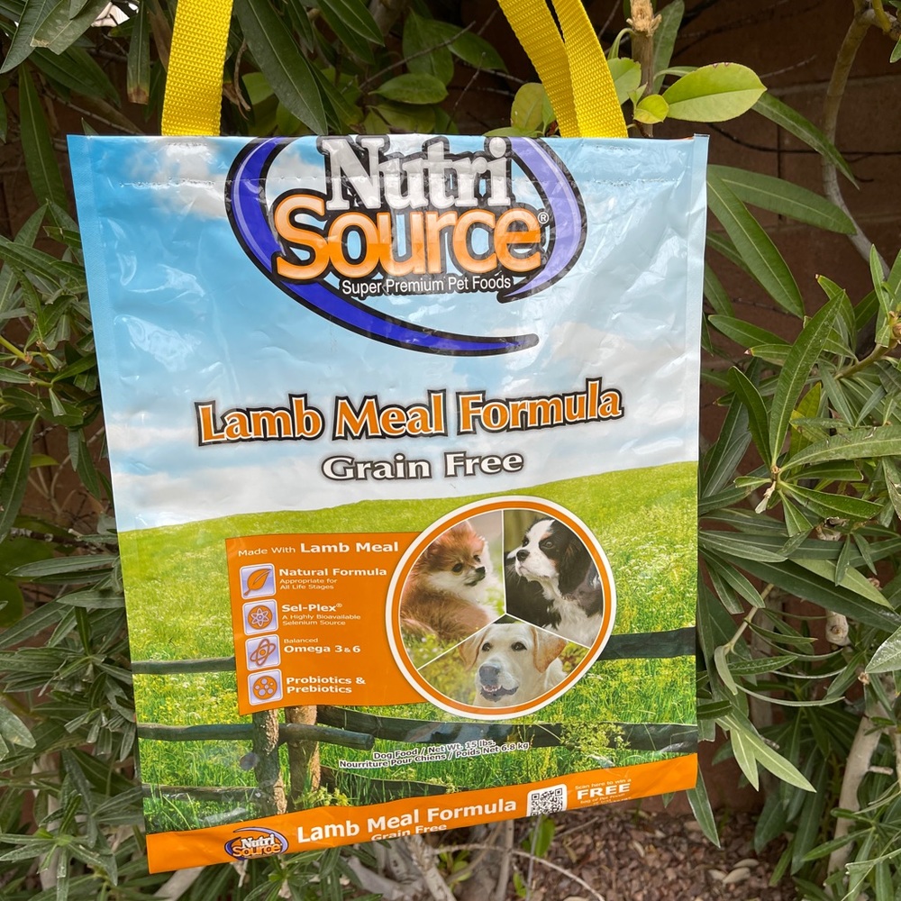 Repurposed dog food bag tote handmade